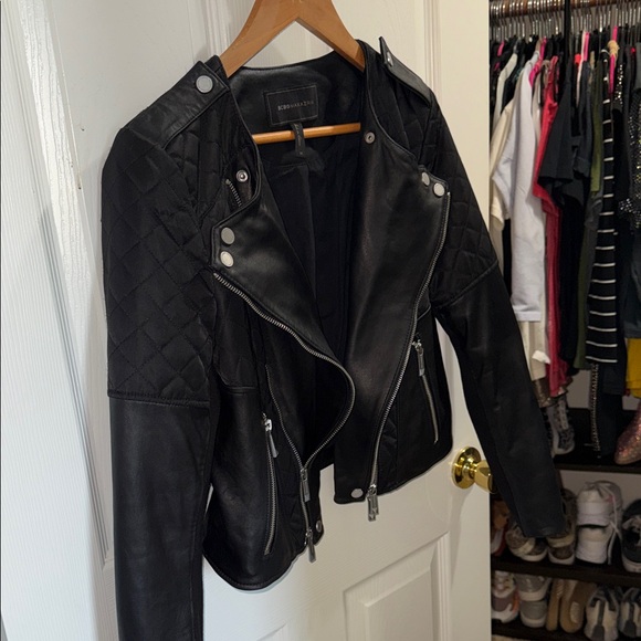 BCBG MAXAZRIA Black Leather Biker Jacket SIZE MEDIUM - Picture 4 of 6
